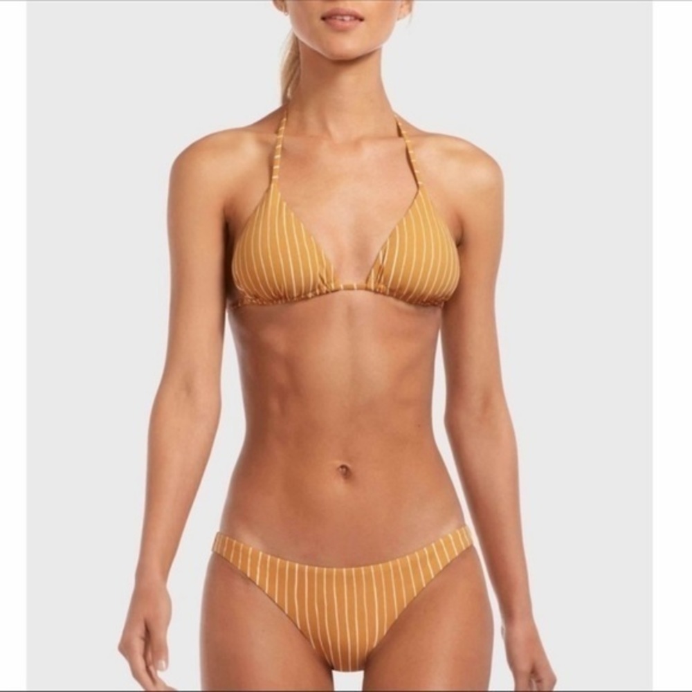 Vitamin A Gia Triangle Top & Bottom Stripped Yellow pattern